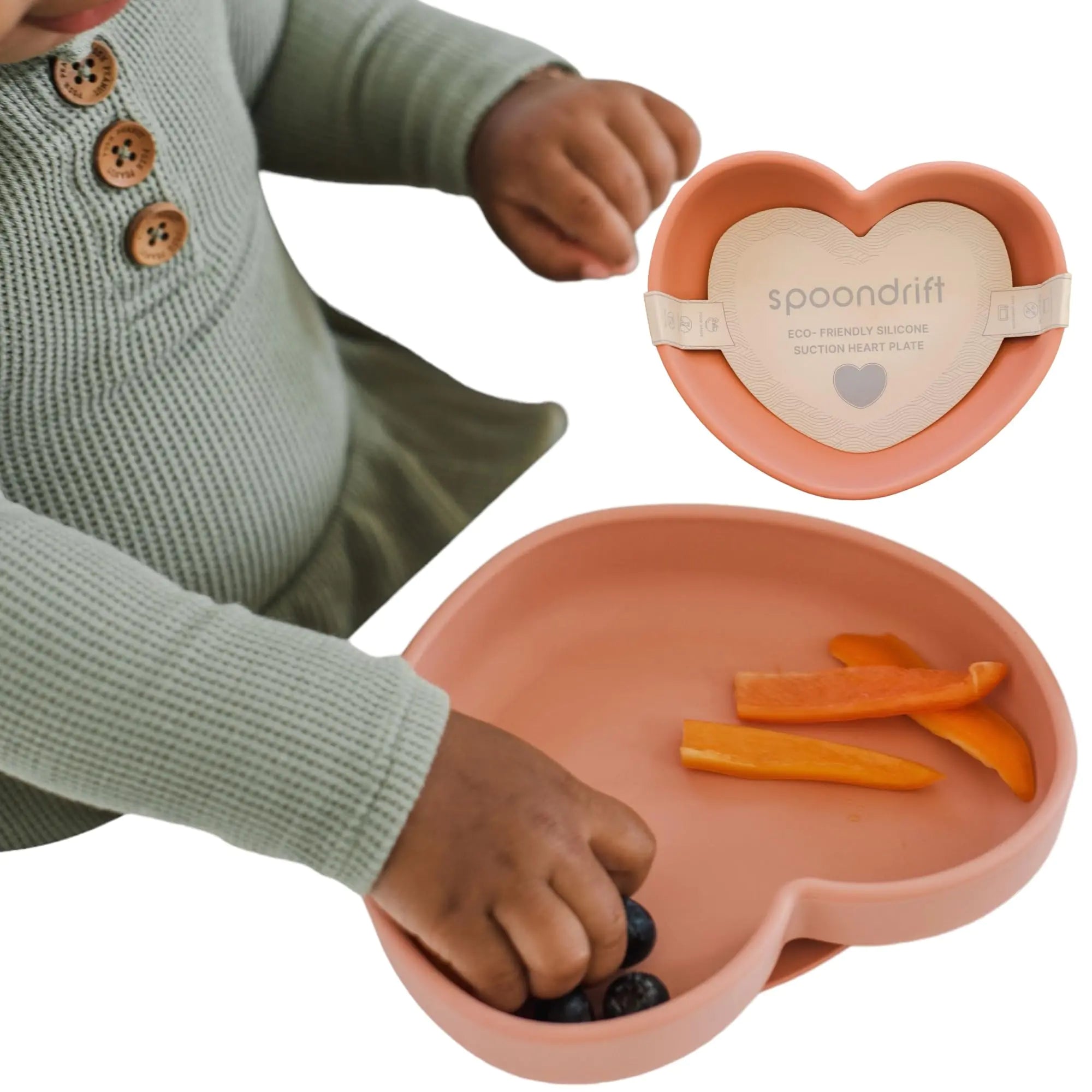 Spoondrift 100% Food Grade Silicone Suction Heart Plate | For Babies And Toddlers BPA FREE Diswasher Safe & Microwave Safe - Choose From 6 Colors (Muted Pink)
